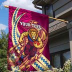 Personalized Brisbane Lions Garden Flag Polynesian Tribal Lion Mascot With Hibiscus Floral Art