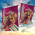 Personalized Brisbane Lions Garden Flag Polynesian Tribal Lion Mascot With Hibiscus Floral Art