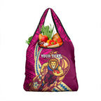 Personalized Brisbane Lions Grocery Bag Polynesian Tribal Lion Mascot With Hibiscus Floral Art