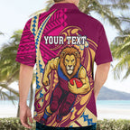 Personalized Brisbane Lions Hawaiian Shirt Polynesian Tribal Lion Mascot With Hibiscus Floral Art