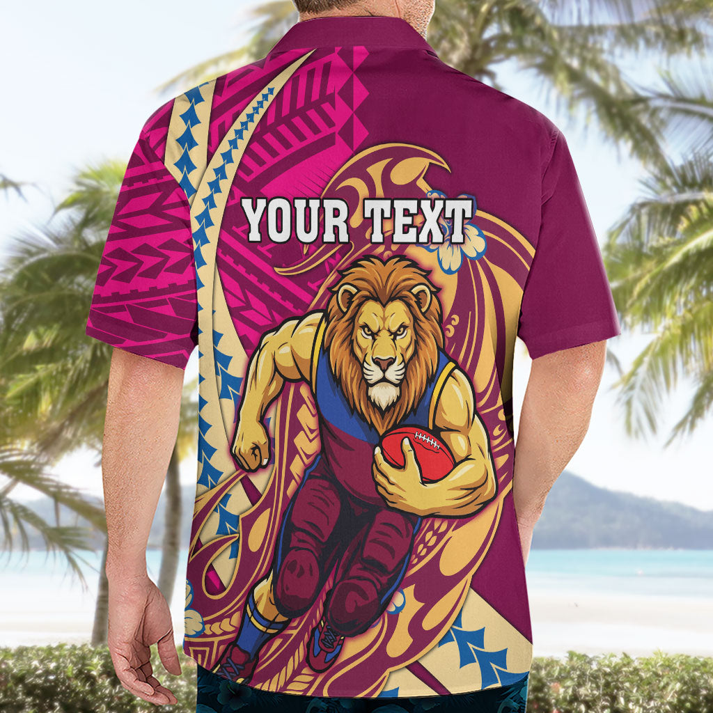 Personalized Brisbane Lions Hawaiian Shirt Polynesian Tribal Lion Mascot With Hibiscus Floral Art
