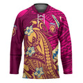 Personalized Brisbane Lions Hockey Jersey Polynesian Tribal Lion Mascot With Hibiscus Floral Art