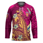 Personalized Brisbane Lions Hockey Jersey Polynesian Tribal Lion Mascot With Hibiscus Floral Art