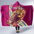 Personalized Brisbane Lions Hooded Blanket Polynesian Tribal Lion Mascot With Hibiscus Floral Art