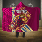 Personalized Brisbane Lions Hooded Blanket Polynesian Tribal Lion Mascot With Hibiscus Floral Art