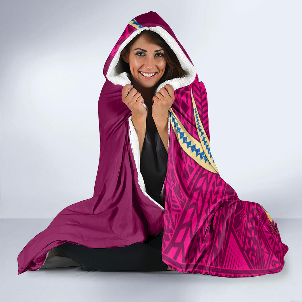 Personalized Brisbane Lions Hooded Blanket Polynesian Tribal Lion Mascot With Hibiscus Floral Art