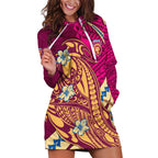 Personalized Brisbane Lions Hoodie Dress Polynesian Tribal Lion Mascot With Hibiscus Floral Art