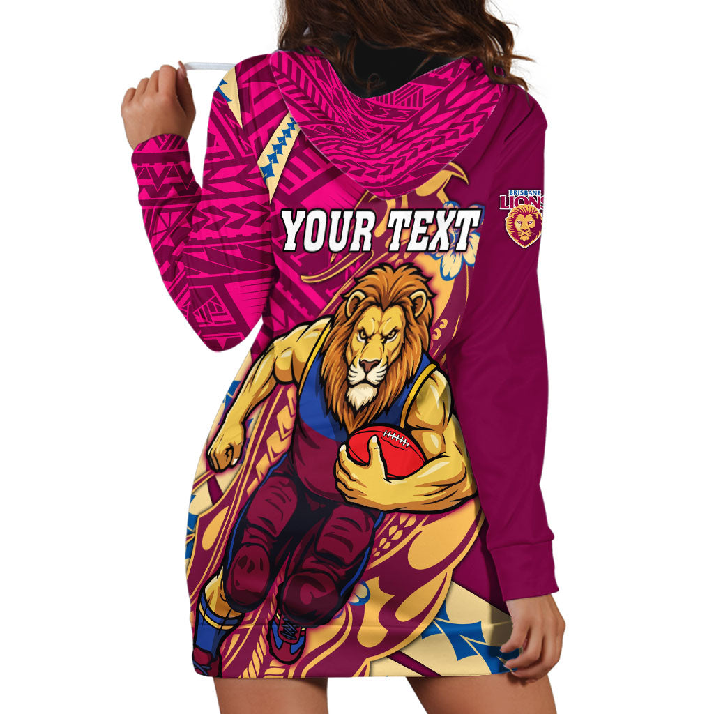 Personalized Brisbane Lions Hoodie Dress Polynesian Tribal Lion Mascot With Hibiscus Floral Art