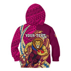 Personalized Brisbane Lions Kid Hoodie Polynesian Tribal Lion Mascot With Hibiscus Floral Art
