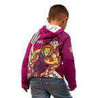 Personalized Brisbane Lions Kid Hoodie Polynesian Tribal Lion Mascot With Hibiscus Floral Art