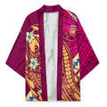 Personalized Brisbane Lions Kimono Polynesian Tribal Lion Mascot With Hibiscus Floral Art