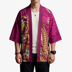 Personalized Brisbane Lions Kimono Polynesian Tribal Lion Mascot With Hibiscus Floral Art