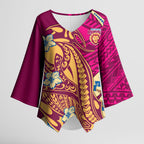 Personalized Brisbane Lions Kimono Sleeve Blouse Polynesian Tribal Lion Mascot With Hibiscus Floral Art