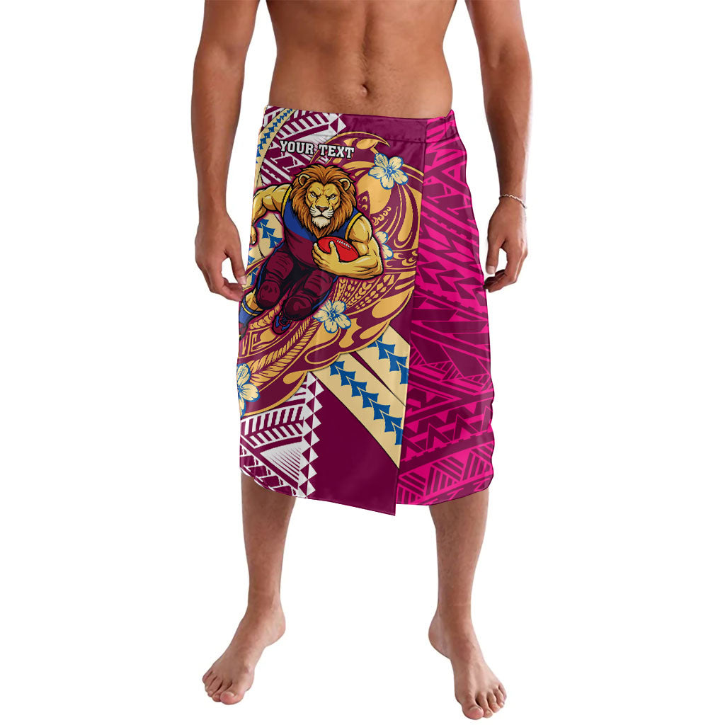 Personalized Brisbane Lions Lavalava Polynesian Tribal Lion Mascot With Hibiscus Floral Art