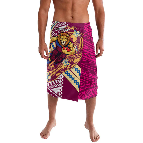 Personalized Brisbane Lions Lavalava Polynesian Tribal Lion Mascot With Hibiscus Floral Art