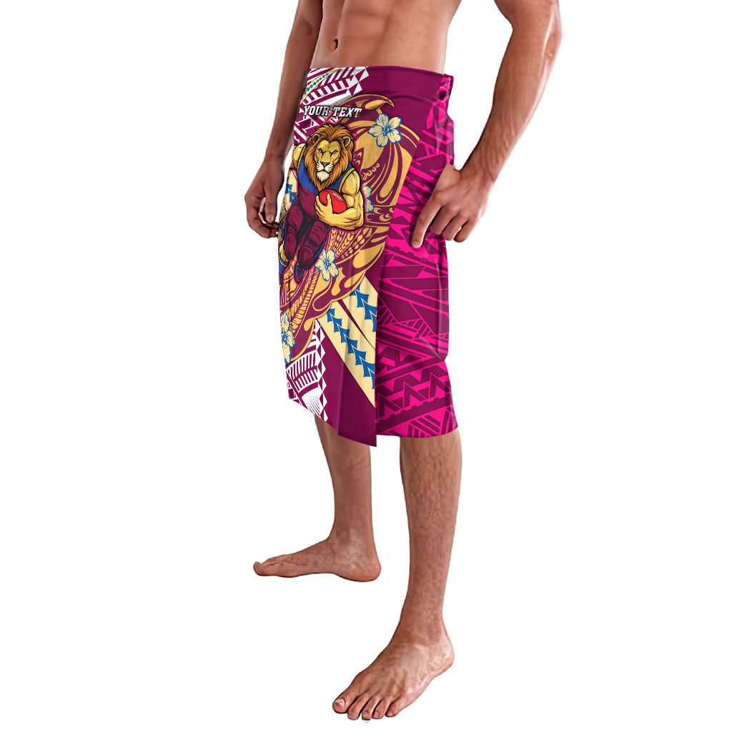 Personalized Brisbane Lions Lavalava Polynesian Tribal Lion Mascot With Hibiscus Floral Art
