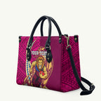 Personalized Brisbane Lions Leather Bag Polynesian Tribal Lion Mascot With Hibiscus Floral Art