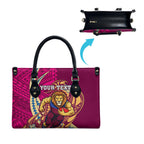 Personalized Brisbane Lions Leather Bag Polynesian Tribal Lion Mascot With Hibiscus Floral Art