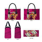 Personalized Brisbane Lions Leather Bag Polynesian Tribal Lion Mascot With Hibiscus Floral Art