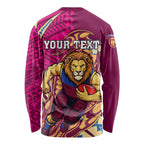 Personalized Brisbane Lions Long Sleeve Shirt Polynesian Tribal Lion Mascot With Hibiscus Floral Art