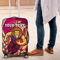 Personalized Brisbane Lions Luggage Cover Polynesian Tribal Lion Mascot With Hibiscus Floral Art