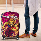 Personalized Brisbane Lions Luggage Cover Polynesian Tribal Lion Mascot With Hibiscus Floral Art