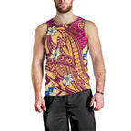 Personalized Brisbane Lions Men Tank Top Polynesian Tribal Lion Mascot With Hibiscus Floral Art