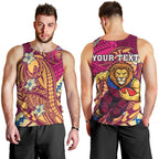 Personalized Brisbane Lions Men Tank Top Polynesian Tribal Lion Mascot With Hibiscus Floral Art