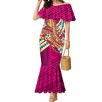 Personalized Brisbane Lions Mermaid Dress Polynesian Tribal Lion Mascot With Hibiscus Floral Art