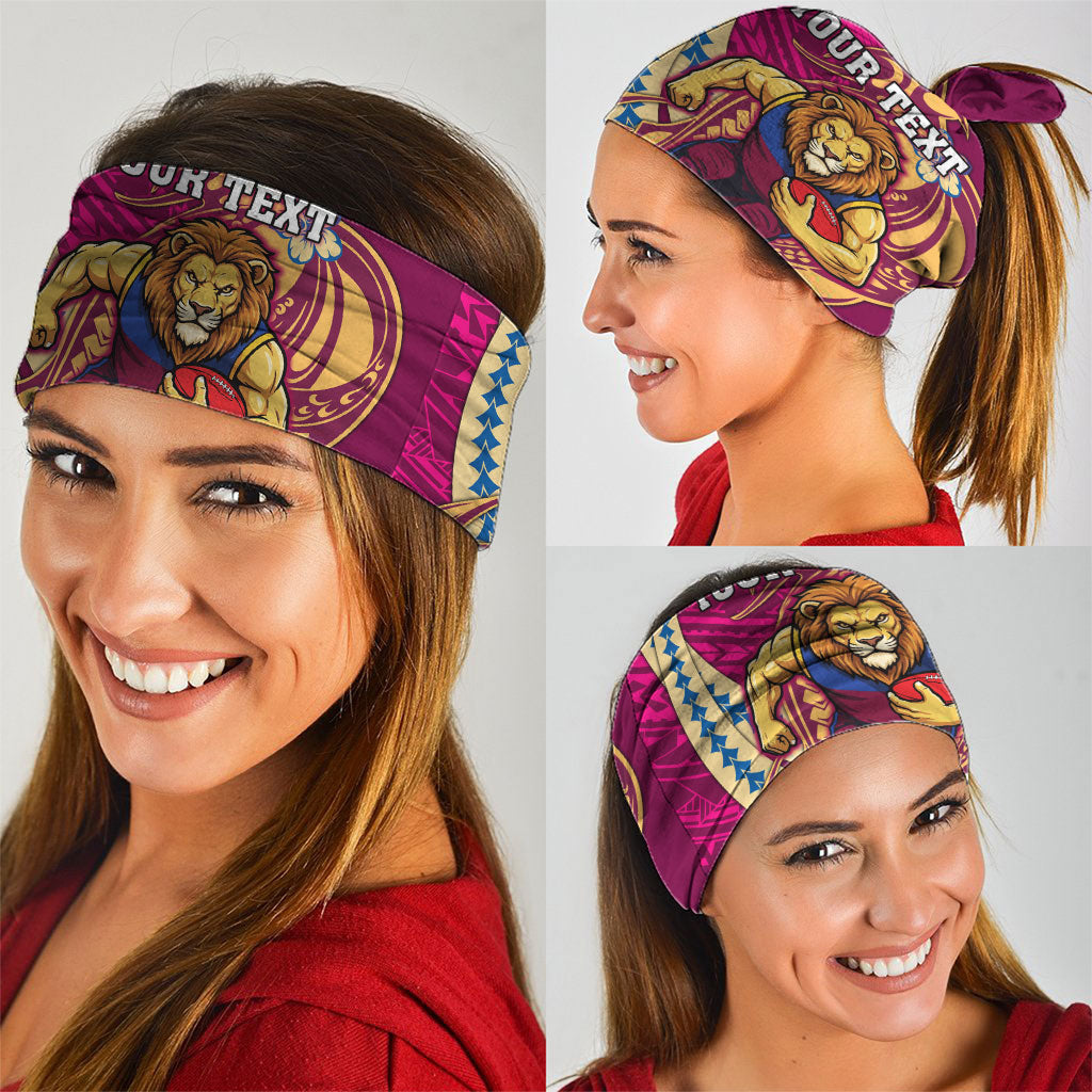 Personalized Brisbane Lions Neck Gaiter Polynesian Tribal Lion Mascot With Hibiscus Floral Art