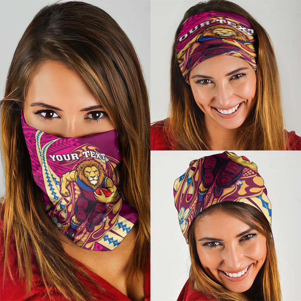 Personalized Brisbane Lions Neck Gaiter Polynesian Tribal Lion Mascot With Hibiscus Floral Art