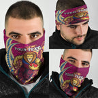 Personalized Brisbane Lions Neck Gaiter Polynesian Tribal Lion Mascot With Hibiscus Floral Art