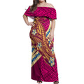 Personalized Brisbane Lions Off Shoulder Maxi Dress Polynesian Tribal Lion Mascot With Hibiscus Floral Art