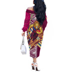 Personalized Brisbane Lions Off The Shoulder Long Sleeve Dress Polynesian Tribal Lion Mascot With Hibiscus Floral Art
