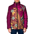 Personalized Brisbane Lions Padded Jacket Polynesian Tribal Lion Mascot With Hibiscus Floral Art