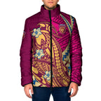 Personalized Brisbane Lions Padded Jacket Polynesian Tribal Lion Mascot With Hibiscus Floral Art
