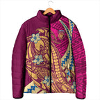 Personalized Brisbane Lions Padded Jacket Polynesian Tribal Lion Mascot With Hibiscus Floral Art