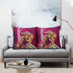 Personalized Brisbane Lions Pillow Cover Polynesian Tribal Lion Mascot With Hibiscus Floral Art