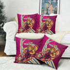Personalized Brisbane Lions Pillow Cover Polynesian Tribal Lion Mascot With Hibiscus Floral Art