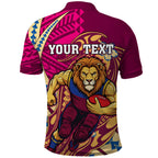 Personalized Brisbane Lions Polo Shirt Polynesian Tribal Lion Mascot With Hibiscus Floral Art
