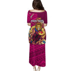 Personalized Brisbane Lions Puletasi Polynesian Tribal Lion Mascot With Hibiscus Floral Art