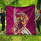 Personalized Brisbane Lions Quilt Polynesian Tribal Lion Mascot With Hibiscus Floral Art