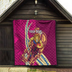 Personalized Brisbane Lions Quilt Polynesian Tribal Lion Mascot With Hibiscus Floral Art