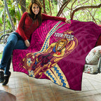 Personalized Brisbane Lions Quilt Polynesian Tribal Lion Mascot With Hibiscus Floral Art