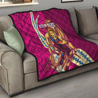Personalized Brisbane Lions Quilt Polynesian Tribal Lion Mascot With Hibiscus Floral Art