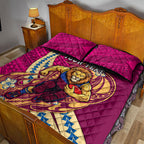 Personalized Brisbane Lions Quilt Bed Set Polynesian Tribal Lion Mascot With Hibiscus Floral Art