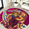 Personalized Brisbane Lions Round Carpet Polynesian Tribal Lion Mascot With Hibiscus Floral Art