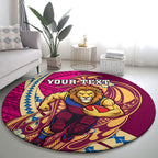 Personalized Brisbane Lions Round Carpet Polynesian Tribal Lion Mascot With Hibiscus Floral Art