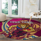 Personalized Brisbane Lions Round Carpet Polynesian Tribal Lion Mascot With Hibiscus Floral Art