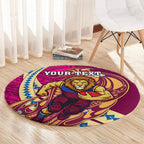 Personalized Brisbane Lions Round Carpet Polynesian Tribal Lion Mascot With Hibiscus Floral Art